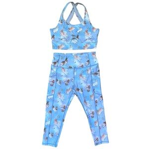 Iron Yokai Blue Bunny Longline Sports Bra & Capri Leggings Activewear Set